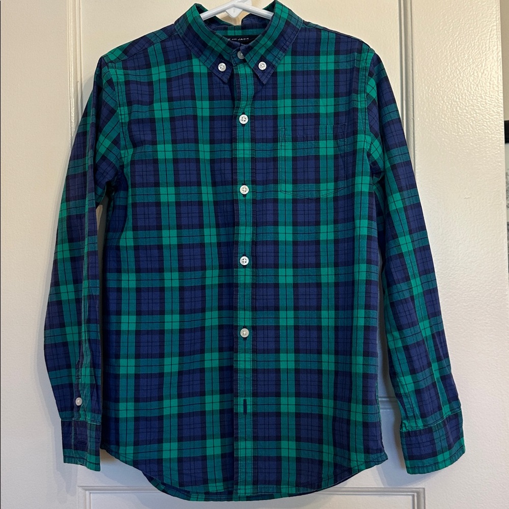 Green and Blue Plaid Button-Up Shirt